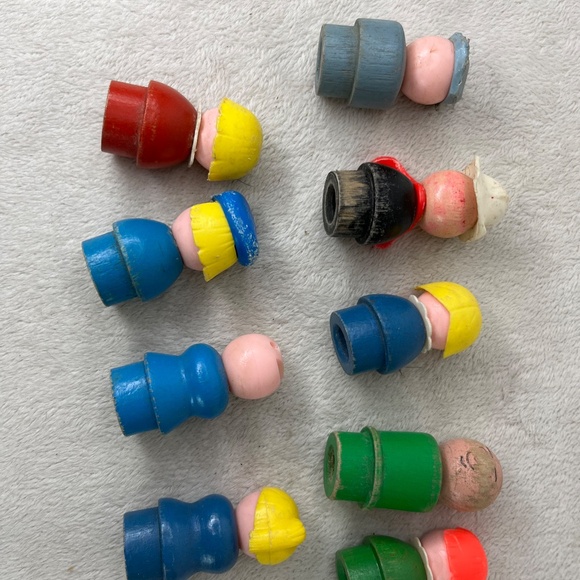 Vintage Fisher Price Little People Figure Lot of 9 Wooden 1960/70s fire fighter - Picture 5 of 16